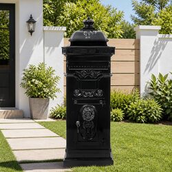 Pillar Letterbox Vintage Style Garden Post Mail Box Black Outdoor Decor