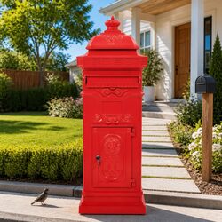 Pillar Letterbox Red Vintage Style Outdoor Mail Post Box Garden Decor Antique