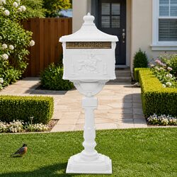 Pedestal Letterbox White Vintage Style Antique Garden Mail Post Box Outdoor