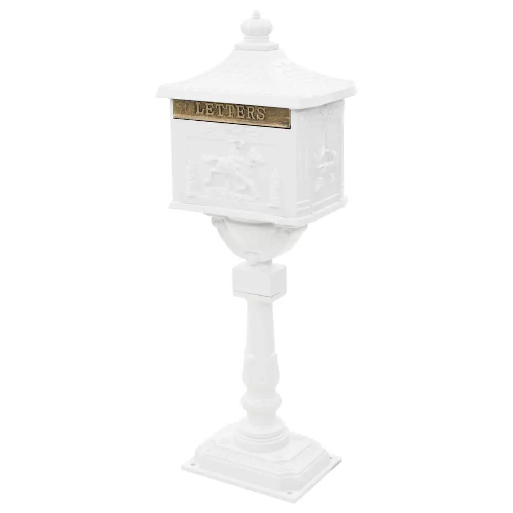 Pedestal Letterbox Vintage Style White Cast Aluminium Outdoor Mail Post Box