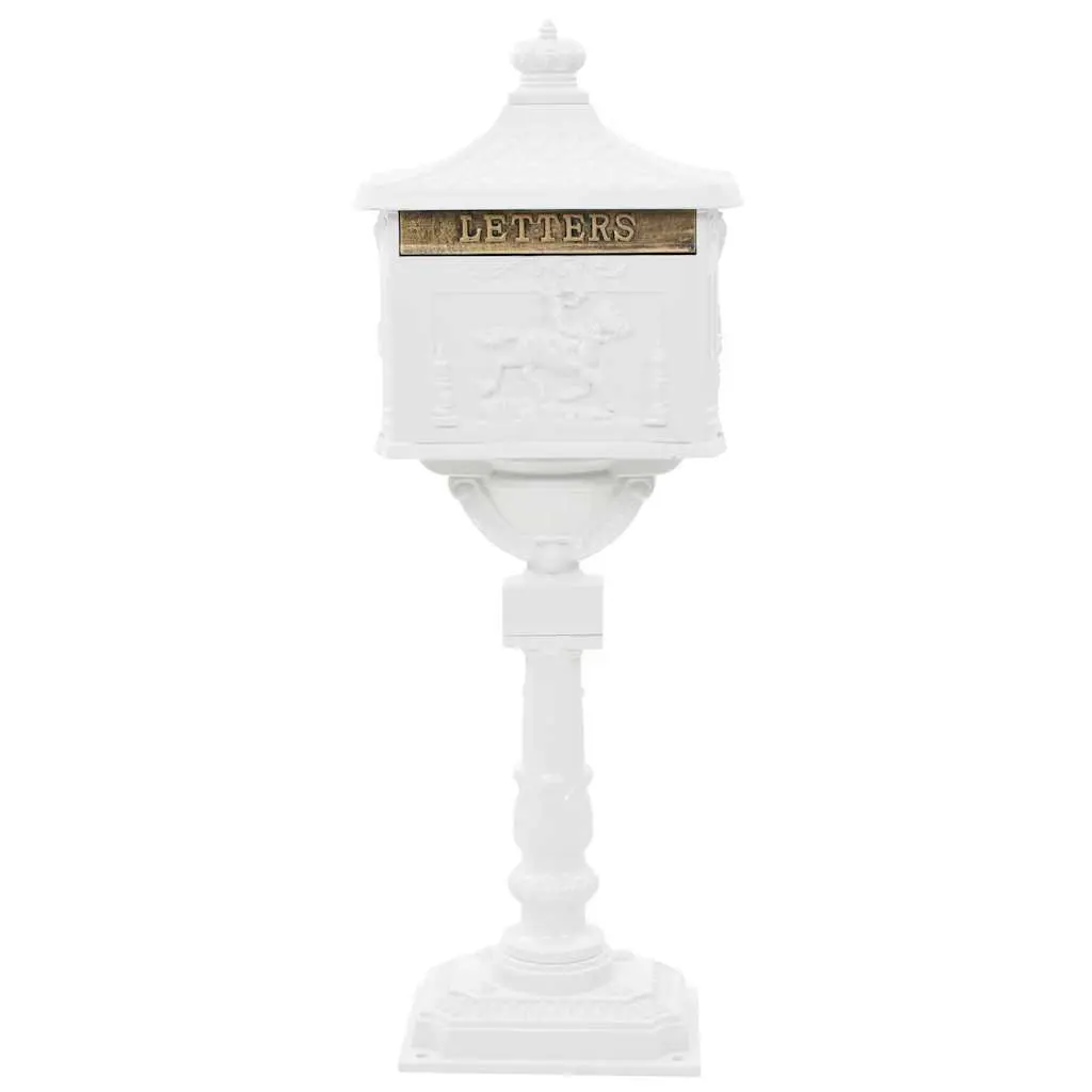 Pedestal Letterbox Vintage Style White Cast Aluminium Outdoor Mail Post Box
