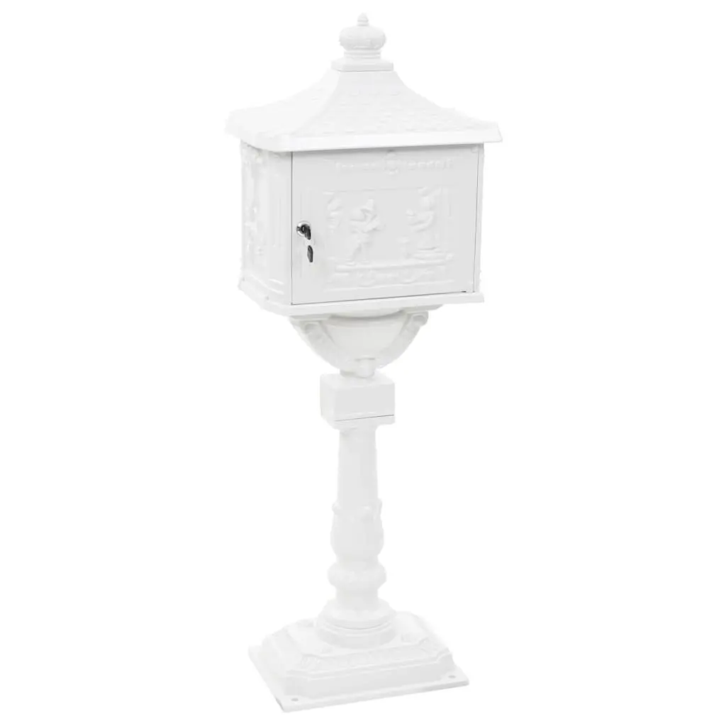 Pedestal Letterbox Vintage Style White Cast Aluminium Outdoor Mail Post Box
