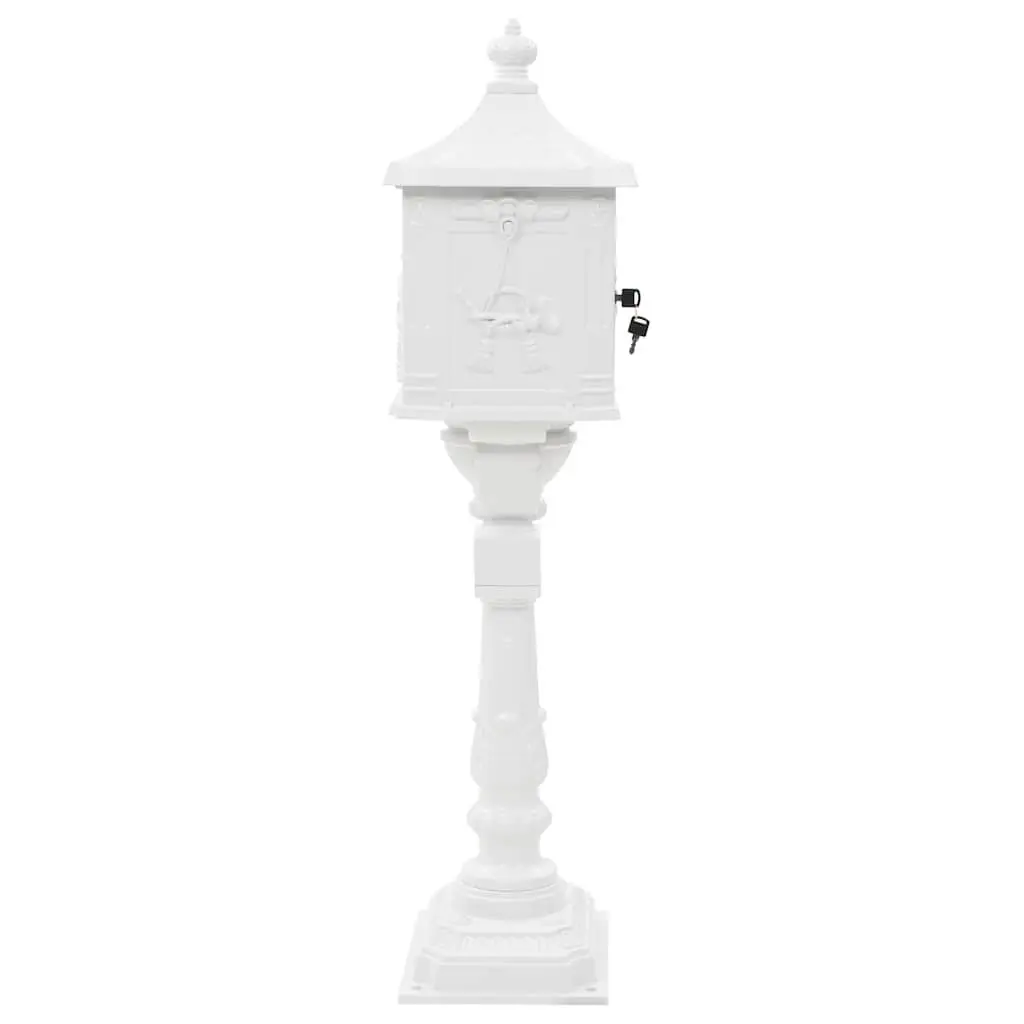 Pedestal Letterbox Vintage Style White Cast Aluminium Outdoor Mail Post Box