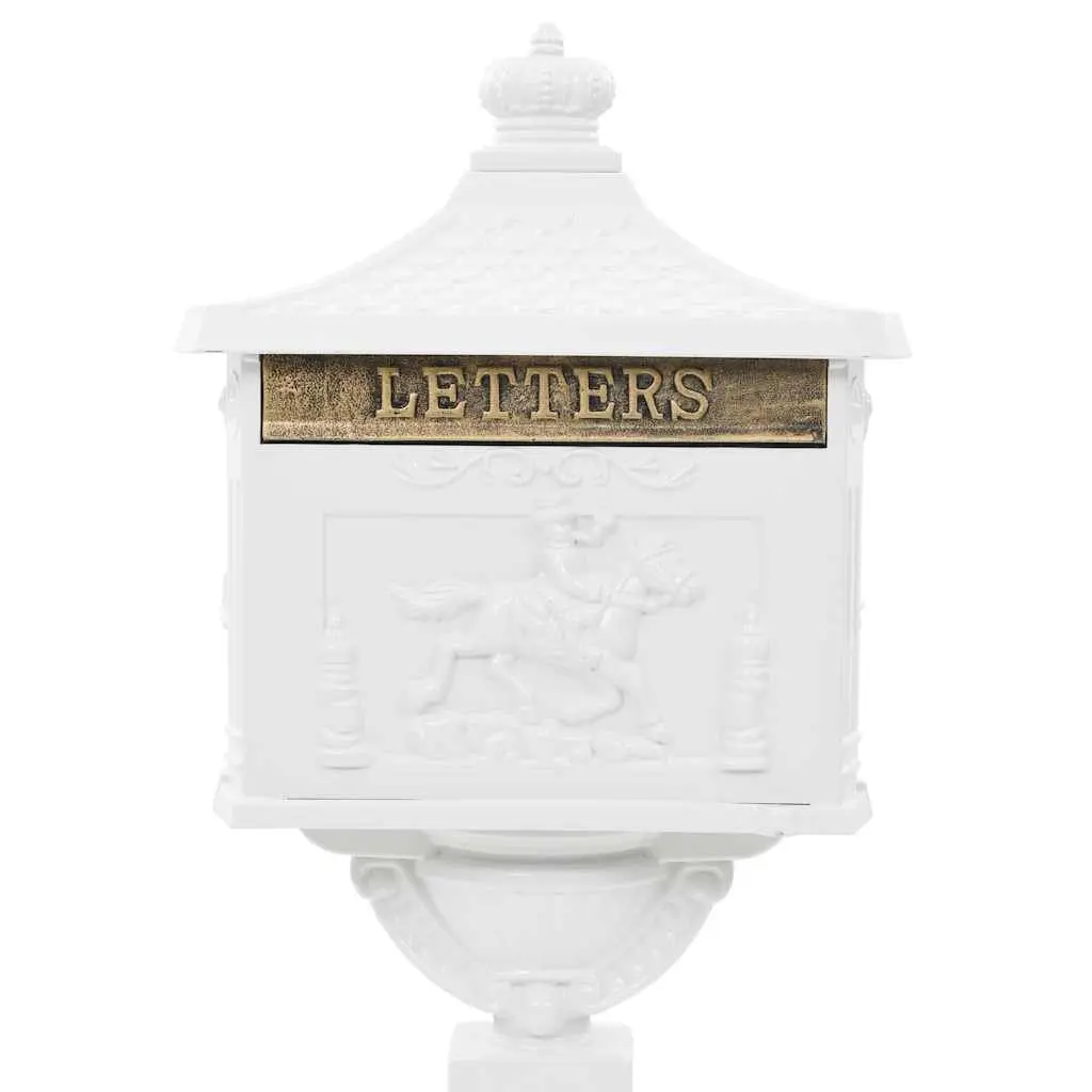 Pedestal Letterbox Vintage Style White Cast Aluminium Outdoor Mail Post Box