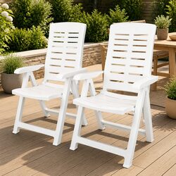 Outdoor Reclining Chair Set 2 Pcs White Garden Patio Folding Lightweight