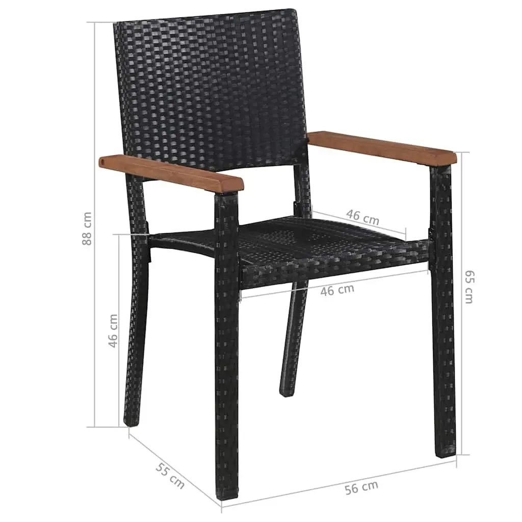 Outdoor Chairs 2 pcs Poly Rattan Black Garden Patio Dining Seating Armrest