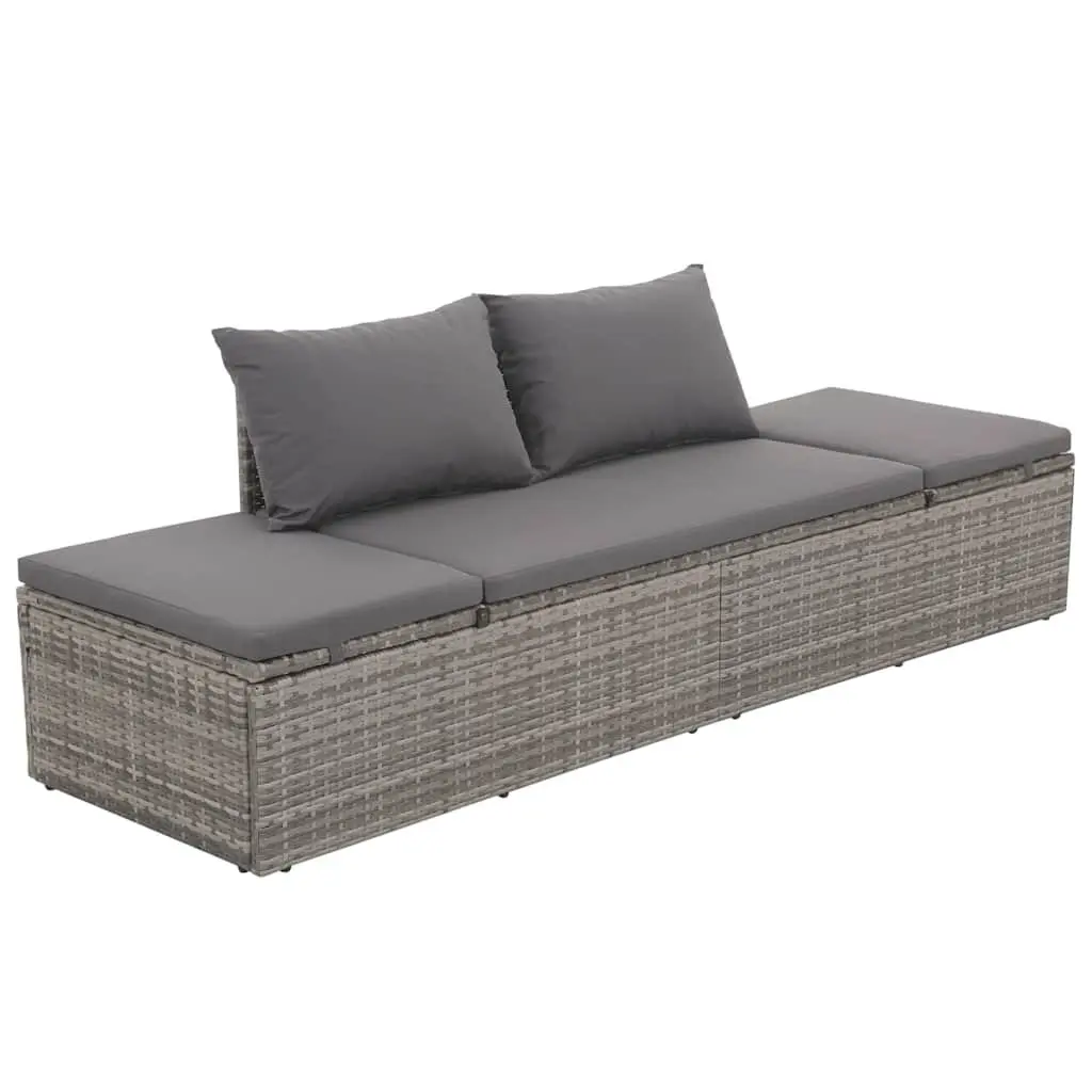 Outdoor Lounge Bed Adjustable PE Rattan Grey with Cushions