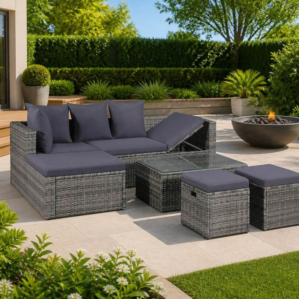 4 Piece Outdoor Garden Lounge Set with Cushions Grey Patio Sofa Furniture