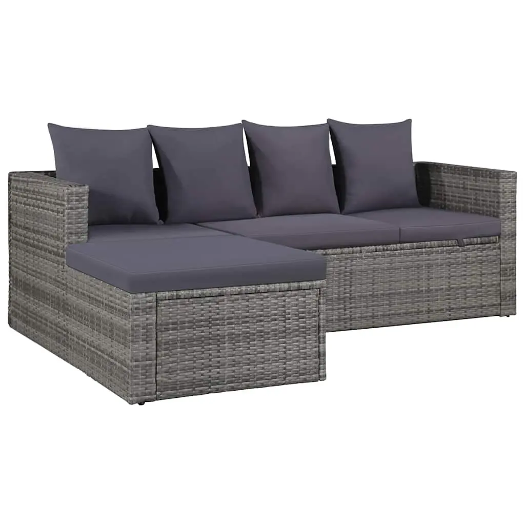 4 Piece Outdoor Garden Lounge Set with Cushions Grey Patio Sofa Furniture