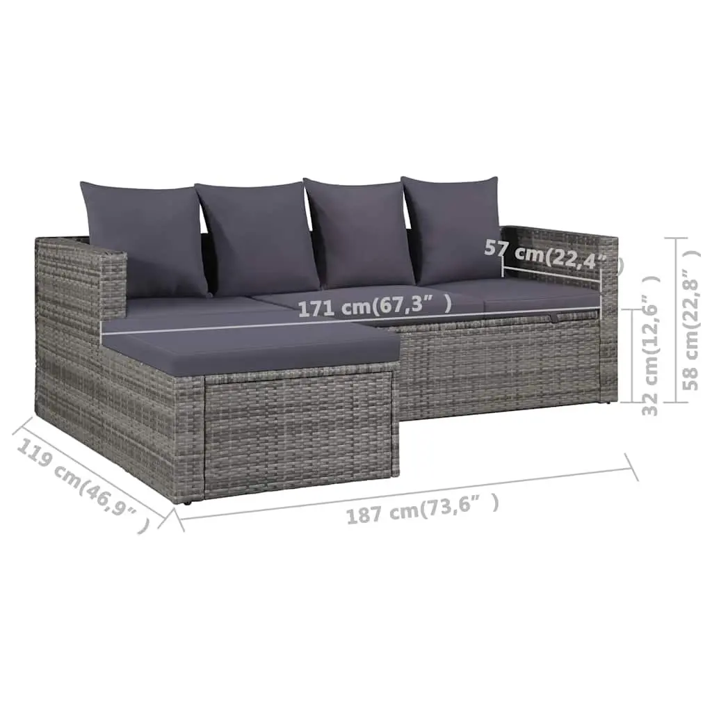 4 Piece Outdoor Garden Lounge Set with Cushions Grey Patio Sofa Furniture