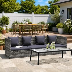 Garden Lounger Bed 200x60cm Grey Poly Rattan Outdoor Patio Sunbed Adjustable