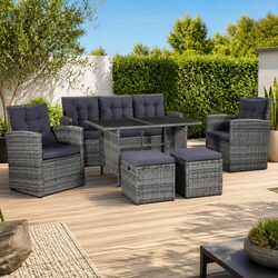 Garden Lounge Set 6 Piece Poly Rattan Sofa Armchair Table Footstool Cushions