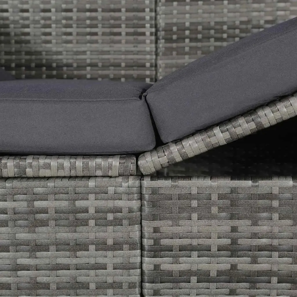 Sun Lounger with Canopy Adjustable Grey Outdoor Garden Reclining Bed Poly Rattan