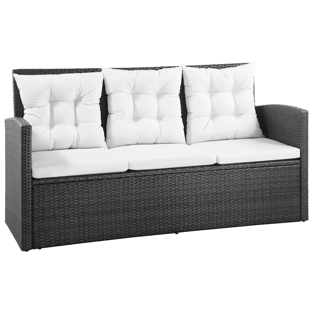 5 Piece Garden Lounge Set Poly Rattan Sofa Armchairs Table Black Outdoor Patio