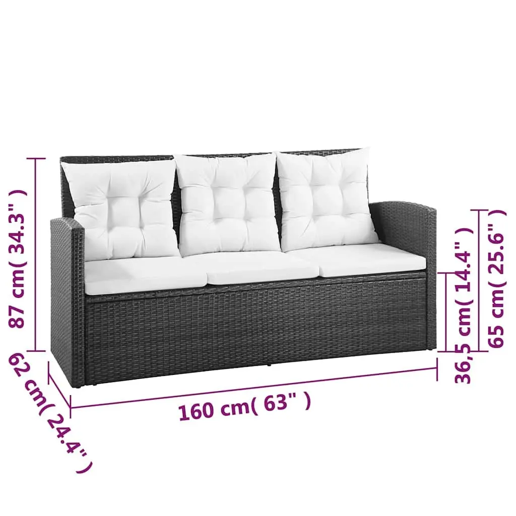 5 Piece Garden Lounge Set Poly Rattan Sofa Armchairs Table Black Outdoor Patio