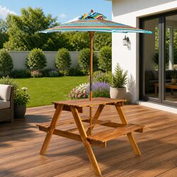 Kids Picnic Table with Benches and Parasol Outdoor Furniture Set Garden