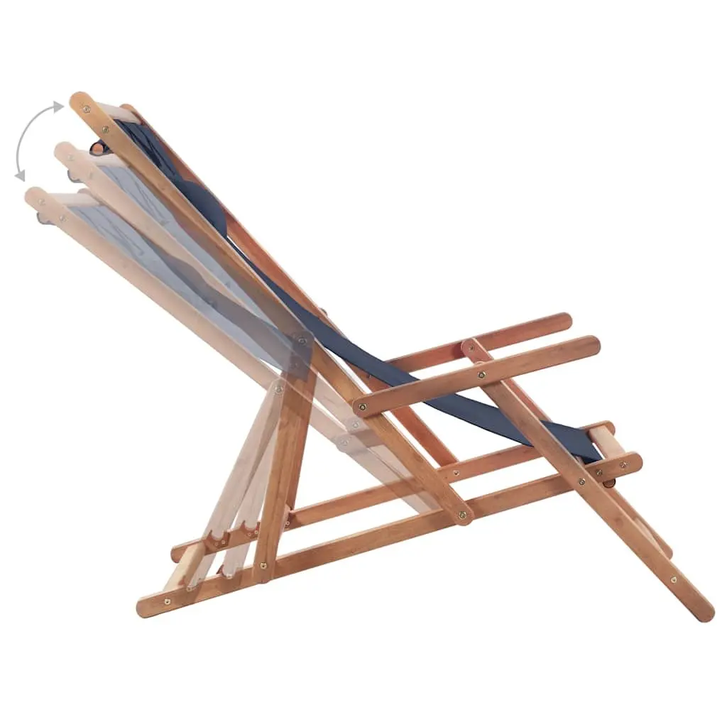 Folding Beach Chair Wooden Frame Reclining 3 Positions Blue