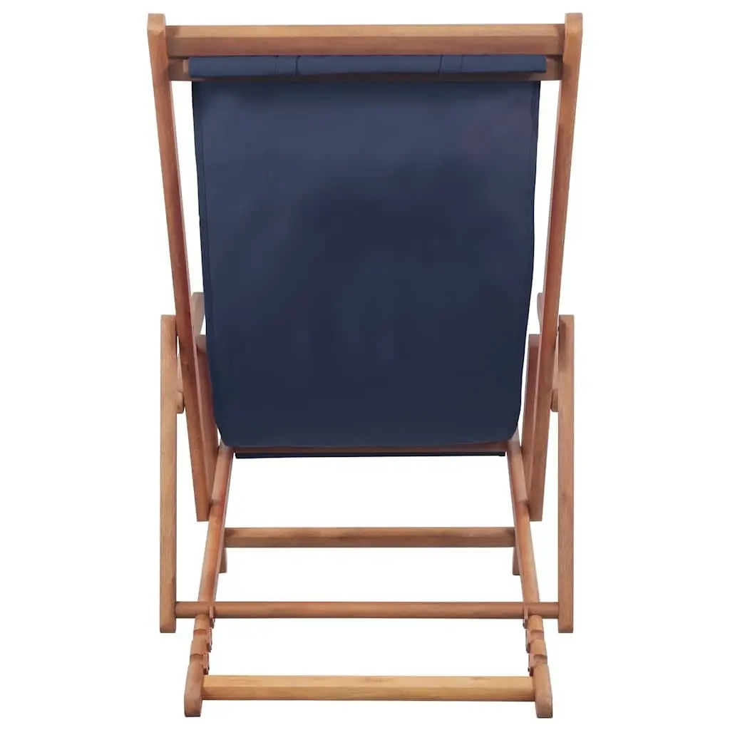 Folding Beach Chair Wooden Frame Reclining 3 Positions Blue