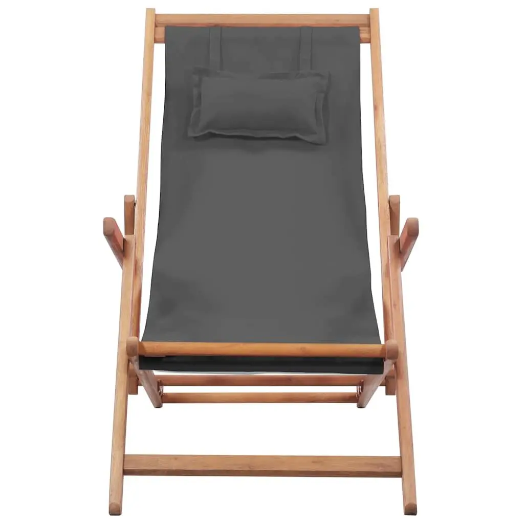 Folding Beach Chair Reclining Grey Wooden Frame