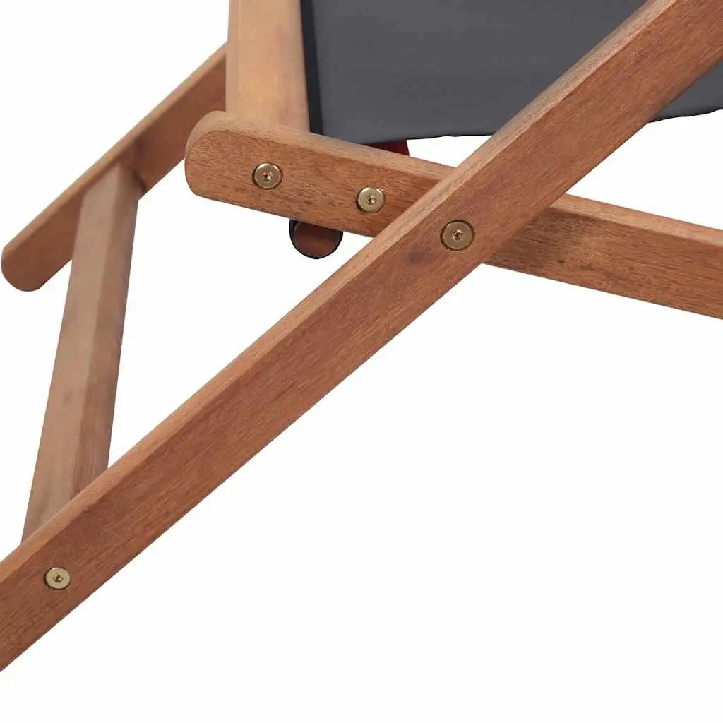 Folding Beach Chair Reclining Grey Wooden Frame