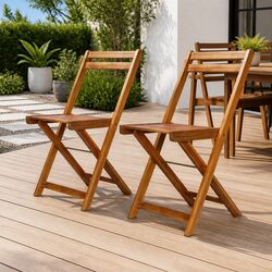 Outdoor Bistro Chairs Set 2 pcs Folding Garden Seating Wood Patio Furniture