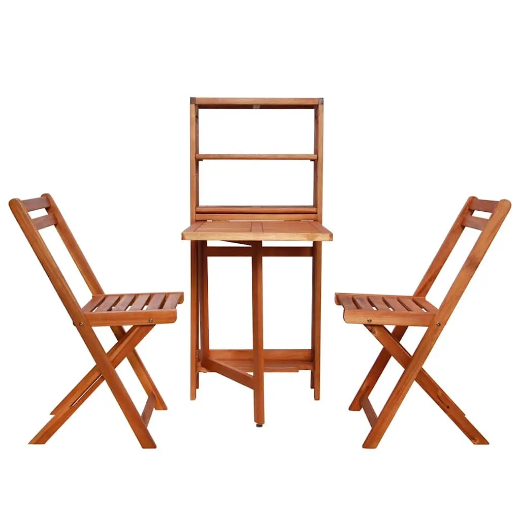 3 Piece Folding Bistro Set Outdoor Furniture Space-Saving Brown Wooden Garden Patio Chairs