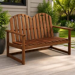 Outdoor Garden Bench 110cm 2-Seater Wooden Patio Seating with Backrest Armrests