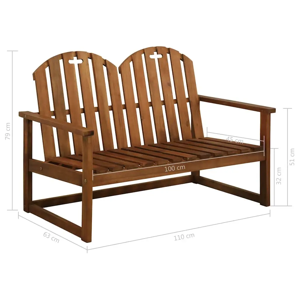 Wooden Garden Bench 110cm 2-Seater with Backrest and Armrests Brown