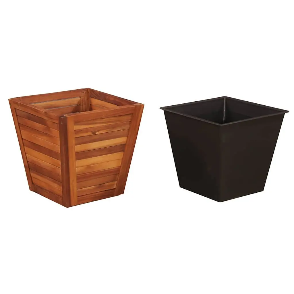 Garden Raised Bed Set Square Wooden Planter Pots 3 Piece Brown
