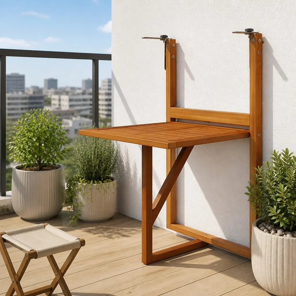 Folding Hanging Balcony Table Weather Resistant Brown Solid Acacia Wood 64.5x44x80 cm