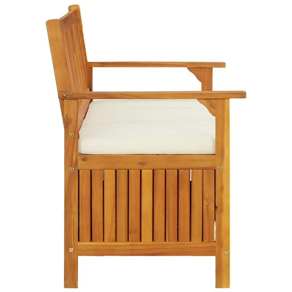 Outdoor Storage Bench Solid Wood Garden Seating with Backrest Armrests Cushion Brown