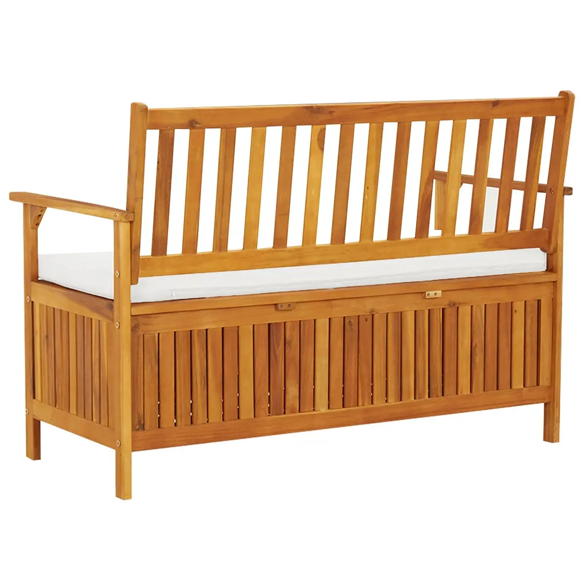 Outdoor Storage Bench Solid Wood Garden Seating with Backrest Armrests Cushion Brown