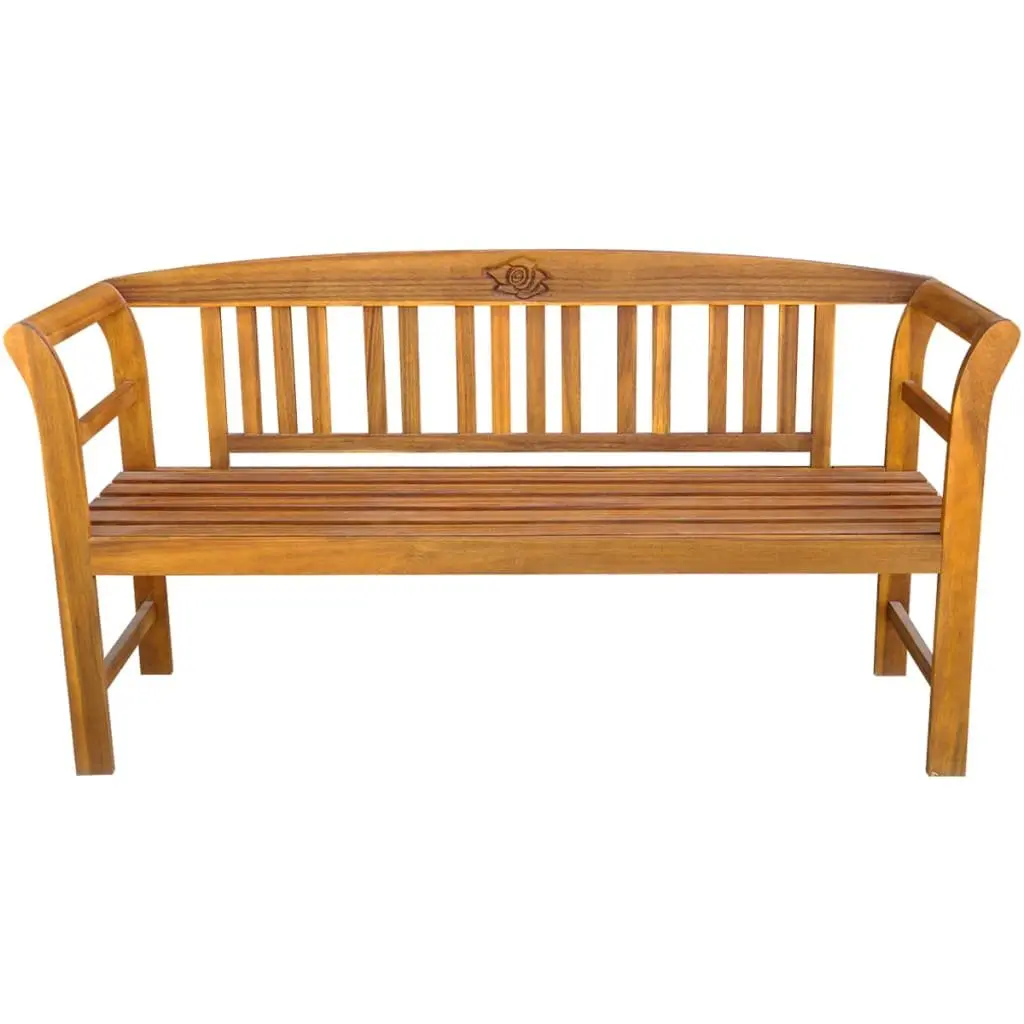 Garden Bench Engraved Rose Backrest 157cm Brown Solid Acacia Wood