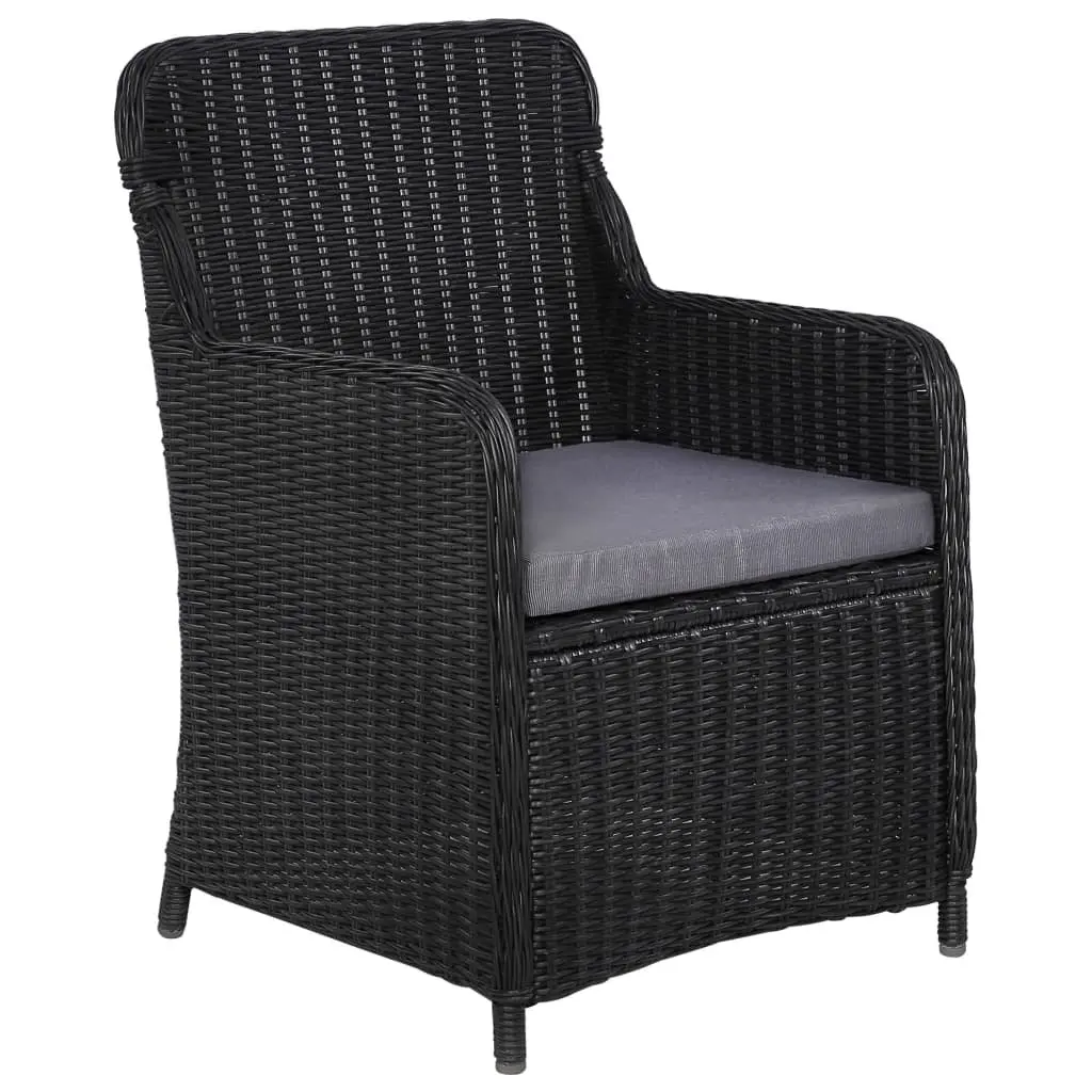 Outdoor Armchairs with Cushions 2 Piece Set Black Poly Rattan Garden Seating