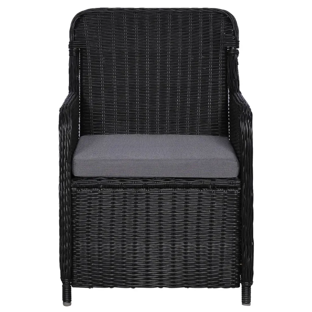 Outdoor Armchairs with Cushions 2 Piece Set Black Poly Rattan Garden Seating
