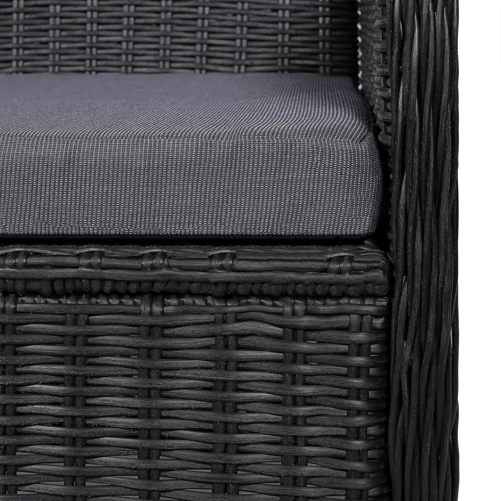 Outdoor Armchairs with Cushions 2 Piece Set Black Poly Rattan Garden Seating
