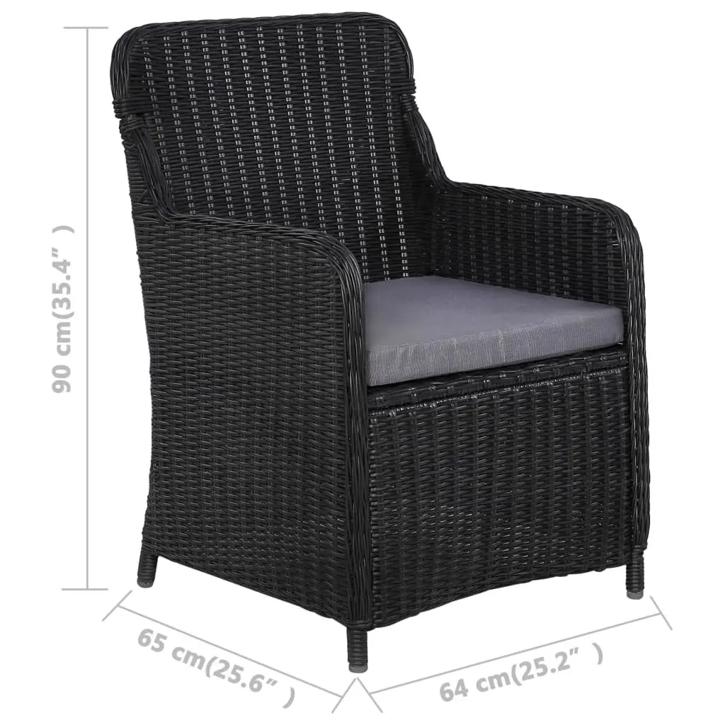 Outdoor Armchairs with Cushions 2 Piece Set Black Poly Rattan Garden Seating