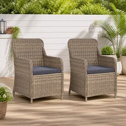 Outdoor Armchairs Set 2 pcs Poly Rattan Garden Patio Seating with Cushions Brown