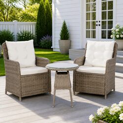 3 Piece Bistro Outdoor Furniture Set Brown Poly Rattan Patio Dining Chairs Table