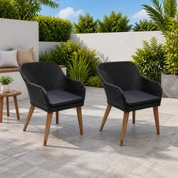 Outdoor Armchairs Set 2 pcs Poly Rattan Garden Patio Seating with Cushions Black