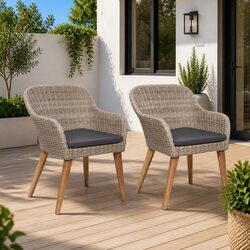 Outdoor Dining Chairs Set 2 pcs Poly Rattan with Cushions Patio Garden Furniture