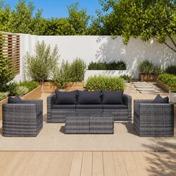 Garden Sofa Set 6 Piece PE Rattan Outdoor Patio Furniture with Cushions Pillows