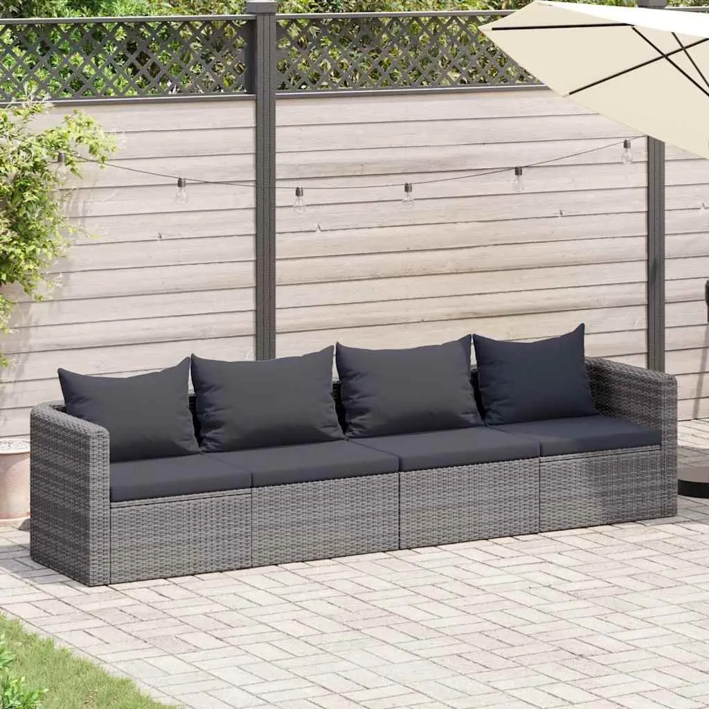 4 Piece Outdoor Garden Sofa Set Grey Rattan Patio Furniture with Cushions