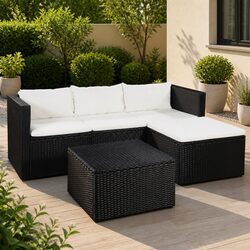 3 Piece Outdoor Garden Lounge Set Black White Patio Furniture Seating