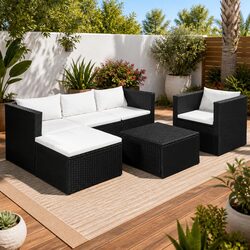 4 Piece Outdoor Garden Lounge Set Poly Rattan Sofa Armchair Coffee Table Ottoman