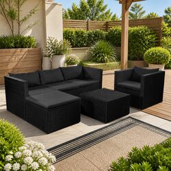 Outdoor Lounge Set 4 Piece Poly Rattan Garden Patio Sofa Armchair Coffee Table