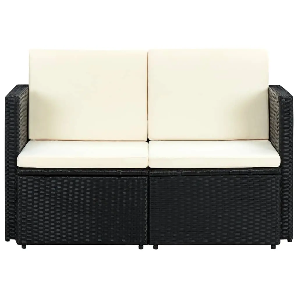 2 Seater Outdoor Sofa Water Resistant PE Rattan Black with Cushions