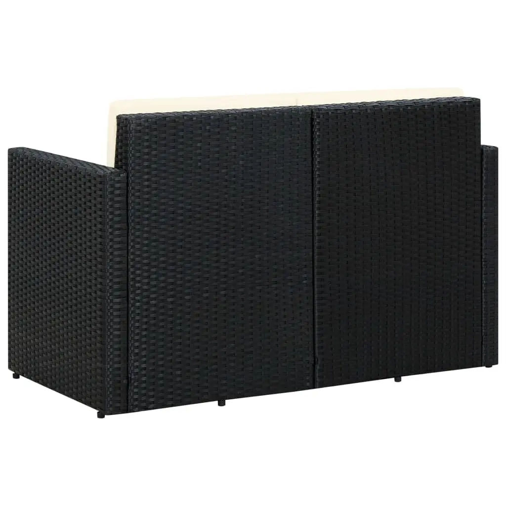 2 Seater Outdoor Sofa Water Resistant PE Rattan Black with Cushions