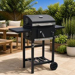 Charcoal BBQ Grill with Bottom Shelf Thermometer Black Outdoor Cooking