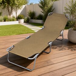 Foldable Sun Lounger Adjustable Backrest Garden Beach Relaxing Chair Taupe